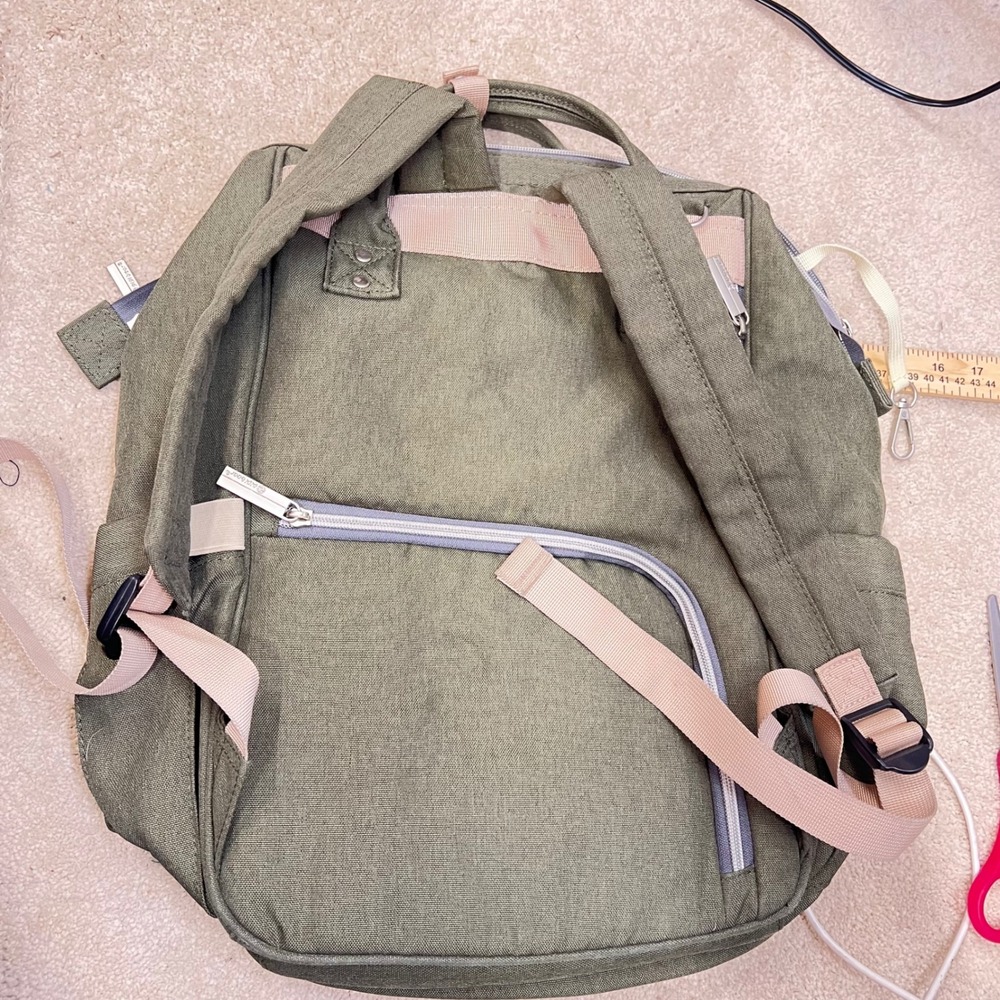 Pipibear Diaper Bag Backpack Olive Green Canvas‎ Insulated Pockets Large Utility